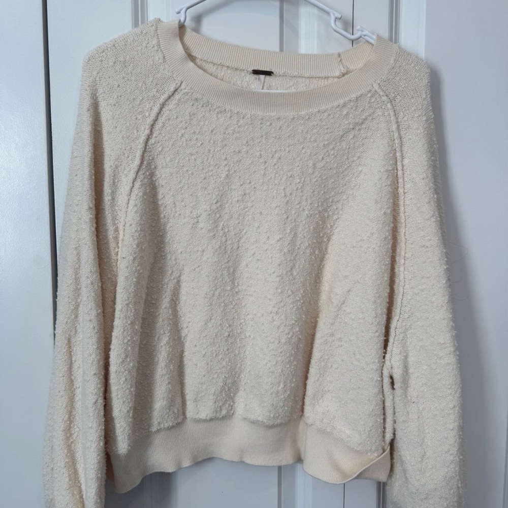 Free People Cream Women's Cozy Textured Boucle Sweater